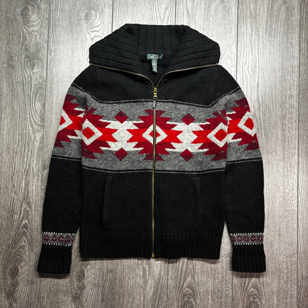 Lauren Ralph Lauren Small Southwestern Lambswool Full Zip Sweater Aztec